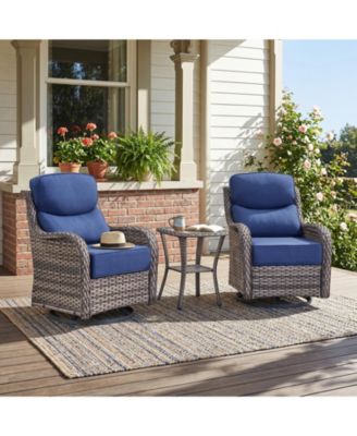 3 Pieces Patio Furniture Set with 6in Cushions, Outdoor Swivel Rocker Patio Chairs, Wicker Patio Bistro Set with Rocking Chair, Side Table