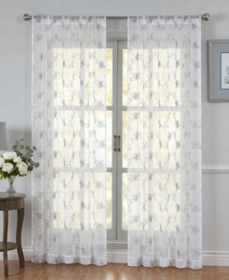 Sheer Voile Curtains with Rose Embroidery - Rod Pocket Ready 2 Panels