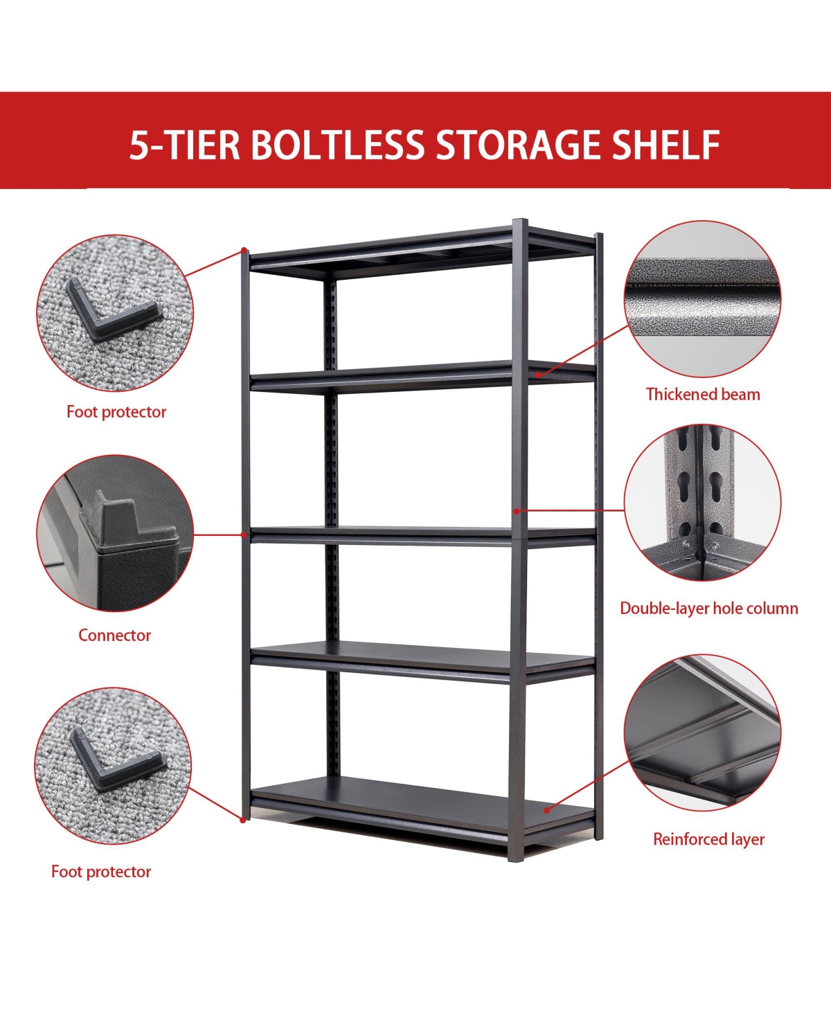 Boyel Living 78"H 5 Tier Metal Shelves for Storage Garage Shelving 2000LBS Heavy Duty Storage Shelves