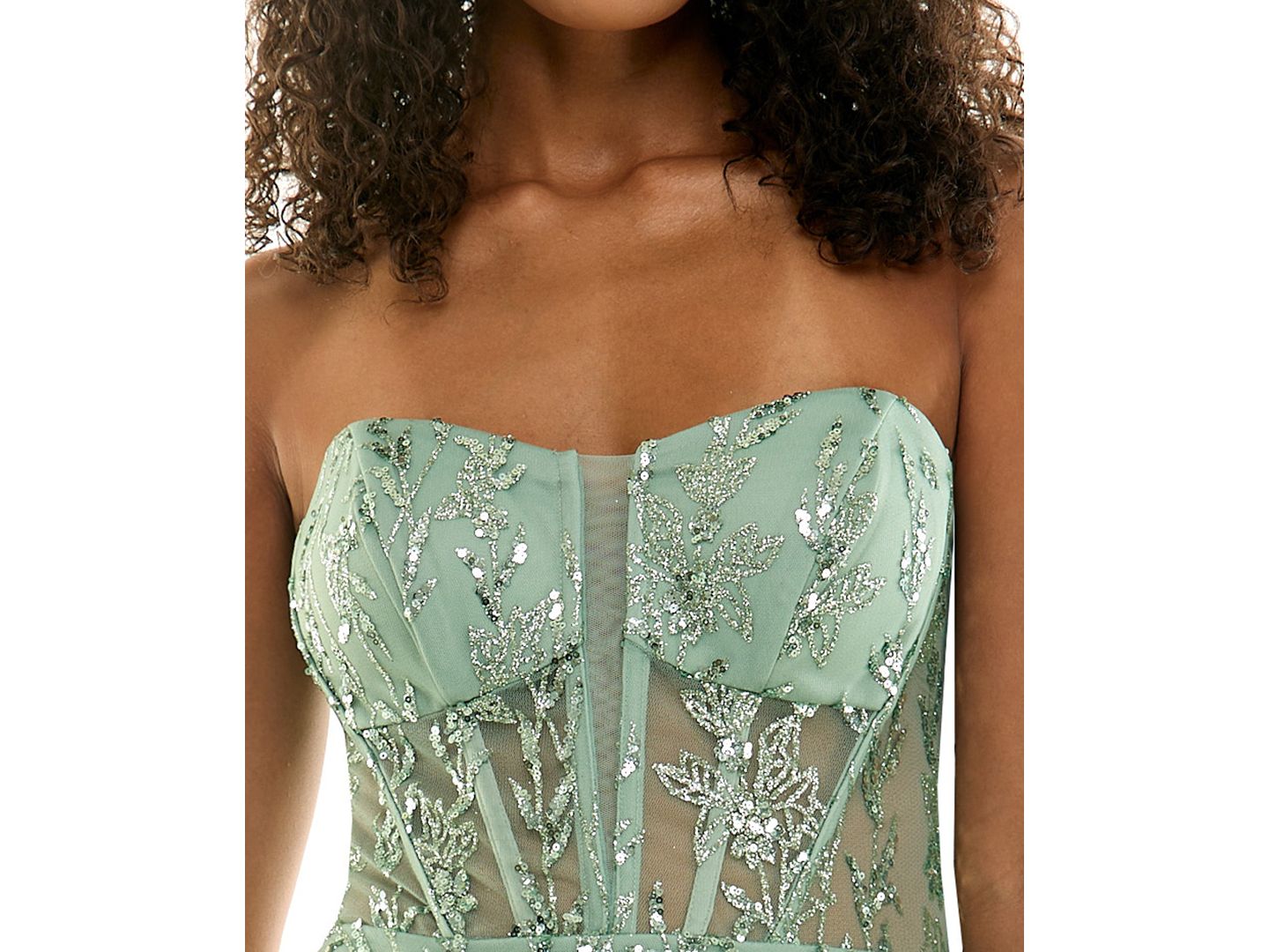 Женское платье SENI & CADE Juniors' Glitter Strapless Bustier Corset Fit & Flare Mini, цвет: Шалфейный — фото 4