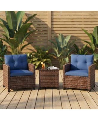 Outdoor Wicker Patio Set with High-Back Chairs, Washable Cushions and Tempered Glass Side Table for Porch or Balcony