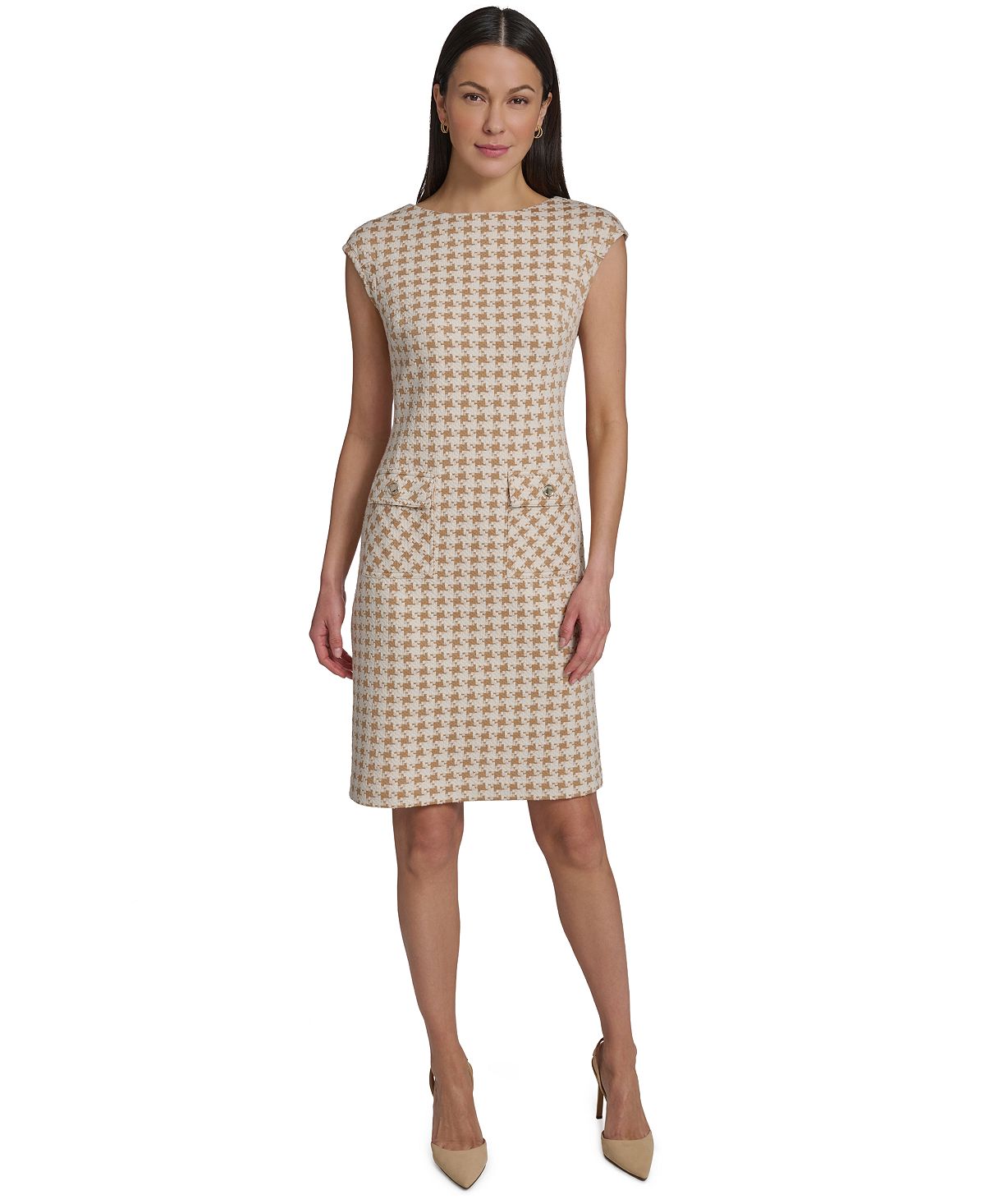 Tommy Hilfiger Women's Cap-Sleeve Pixelated Houndstooth Pocket Sheath Dress view 1 — MAYCSS fashion products