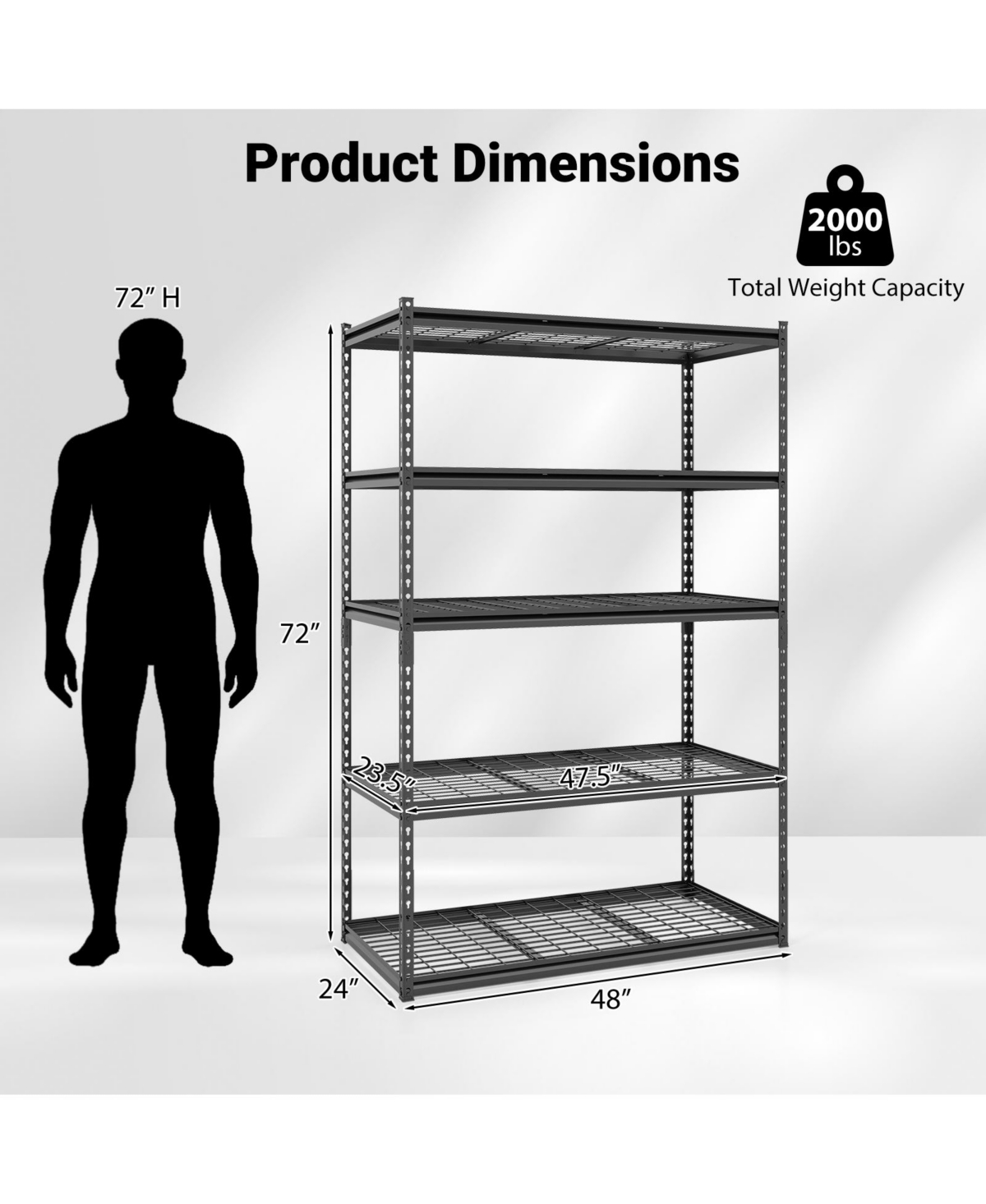 Costway Tier Heavy-Duty Utility Shelf with Adjustable Wire Racks, 2000 lbs Capacity