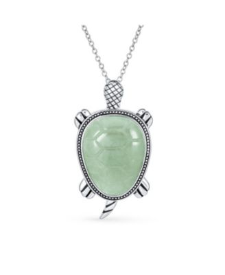 Large Sea Turtle Pendant Necklace Jade Nautical Beach Oxidized .925 Sterling Silver
