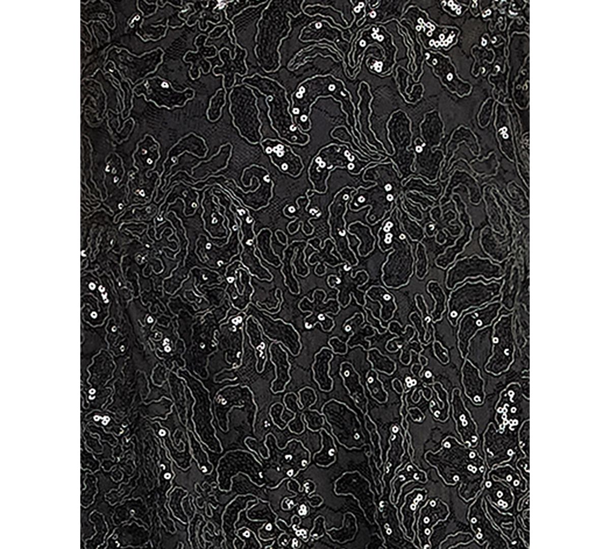 Emerald Sundae Juniors' Halter Neck Sequin Embroidered Lace Fit & Flare Short Dress view 5 — MAYCSS fashion products