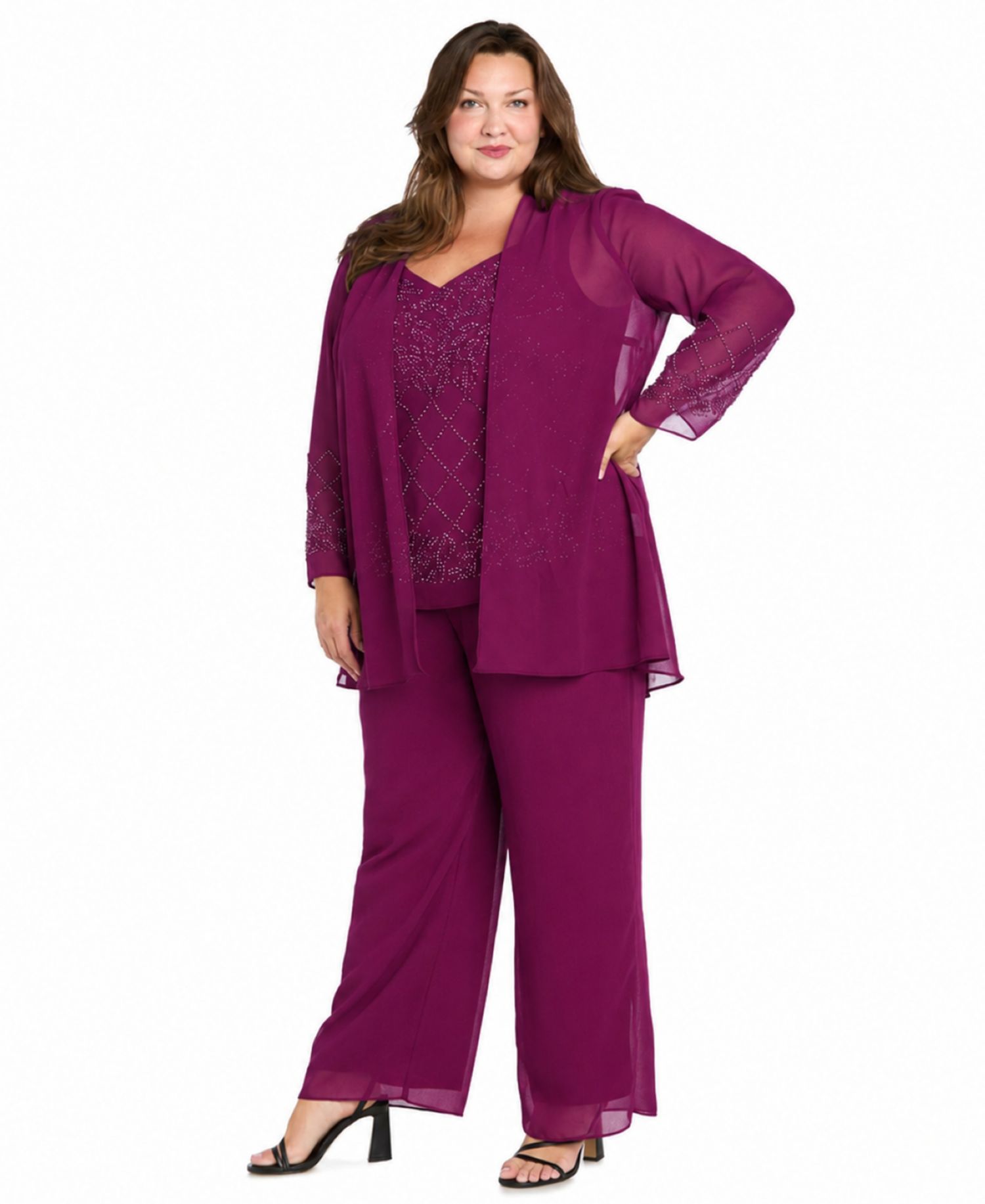 Plus Size Open-Front Jacket, Camisole & Pants, 3-Piece Set