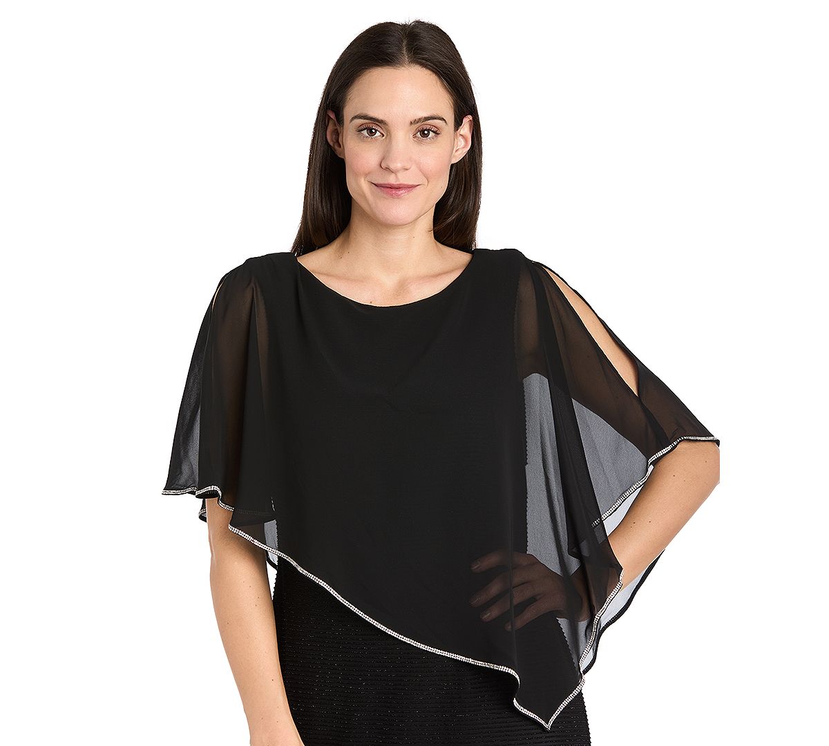 R & M Richards Petite Scoop Neck Rhinestone Poncho Gown view 2 — MAYCSS fashion products