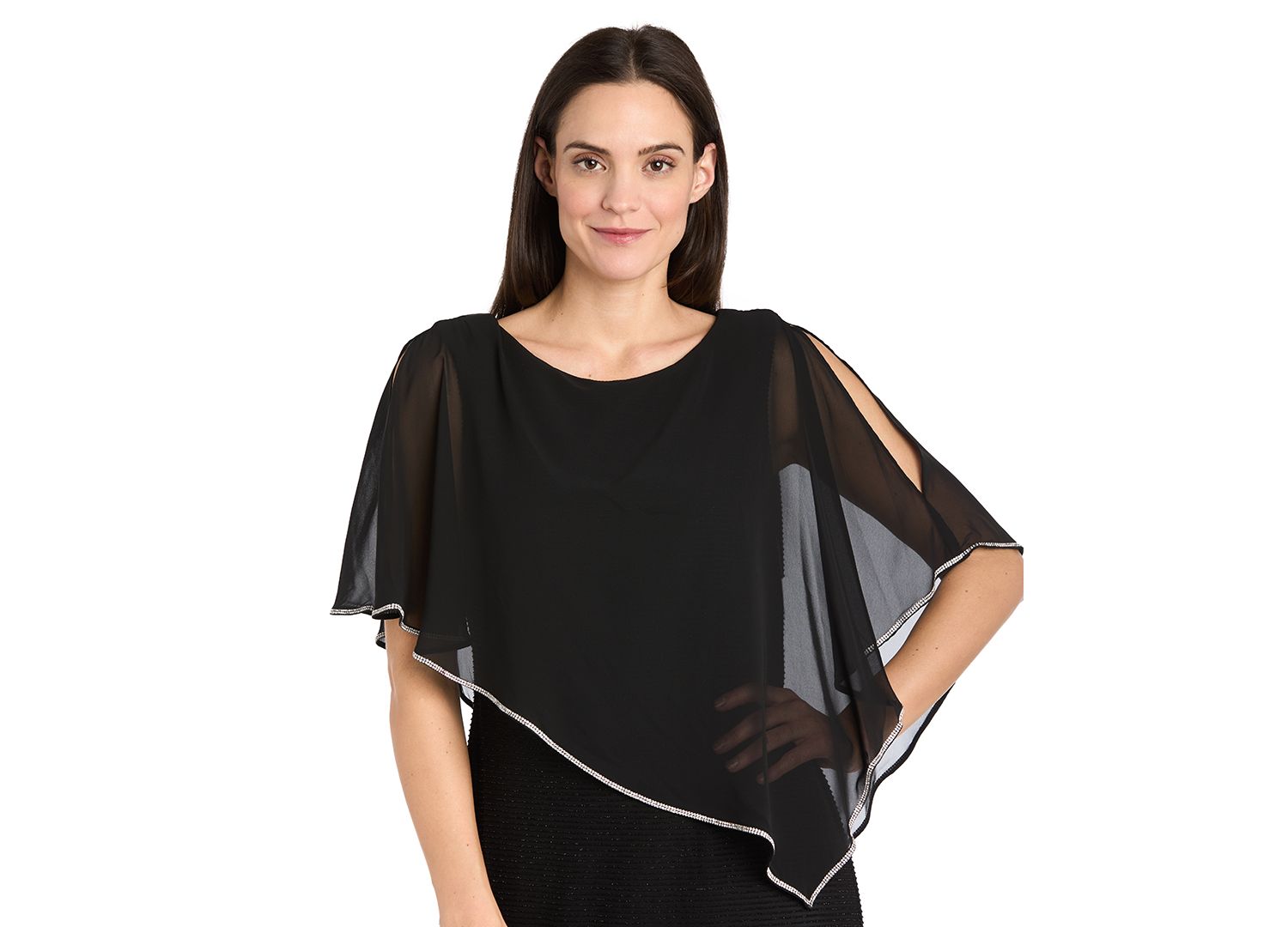 Petite Scoop Neck Rhinestone Poncho Gown
