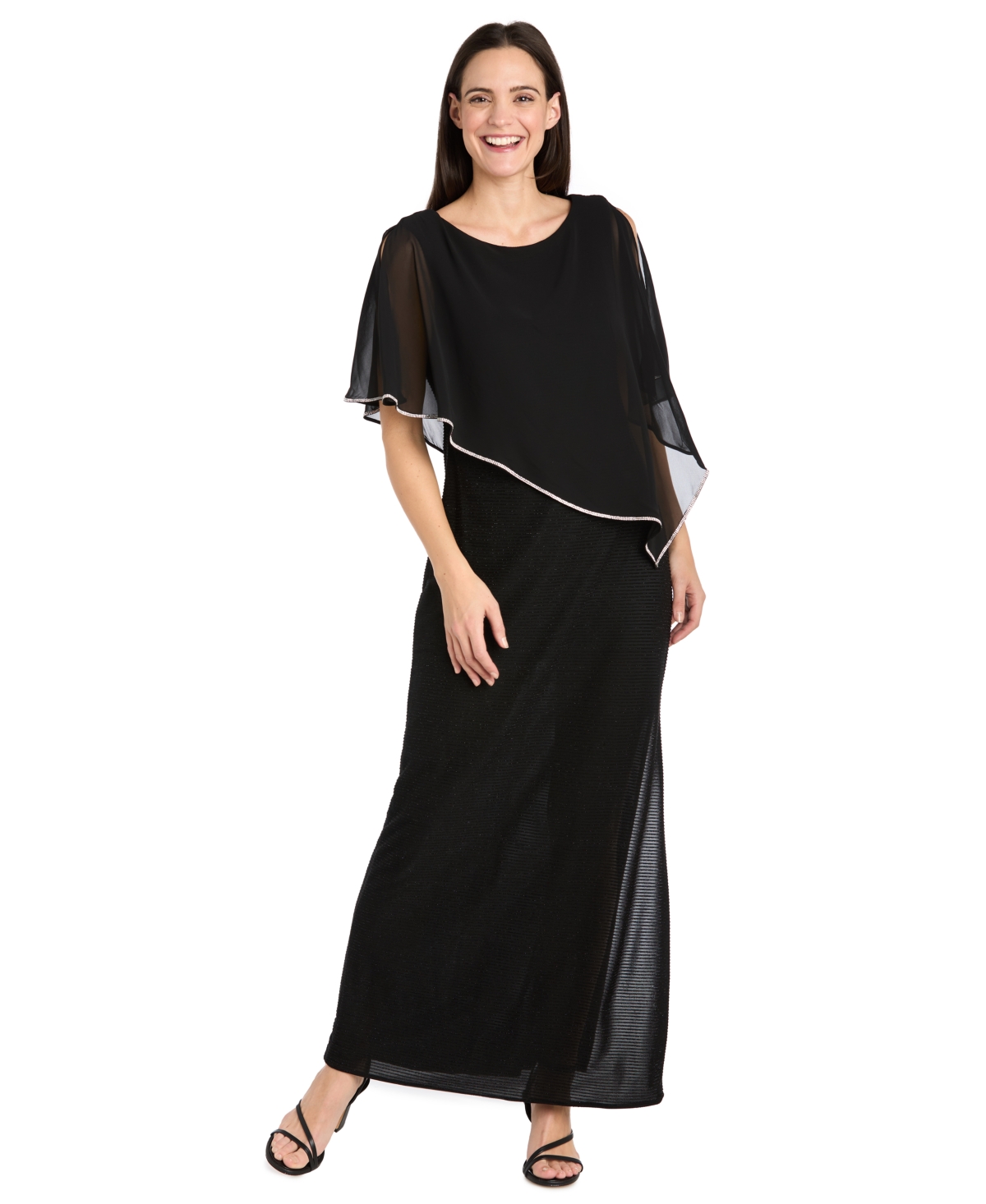 R & M Richards Petite Scoop Neck Rhinestone Poncho Gown