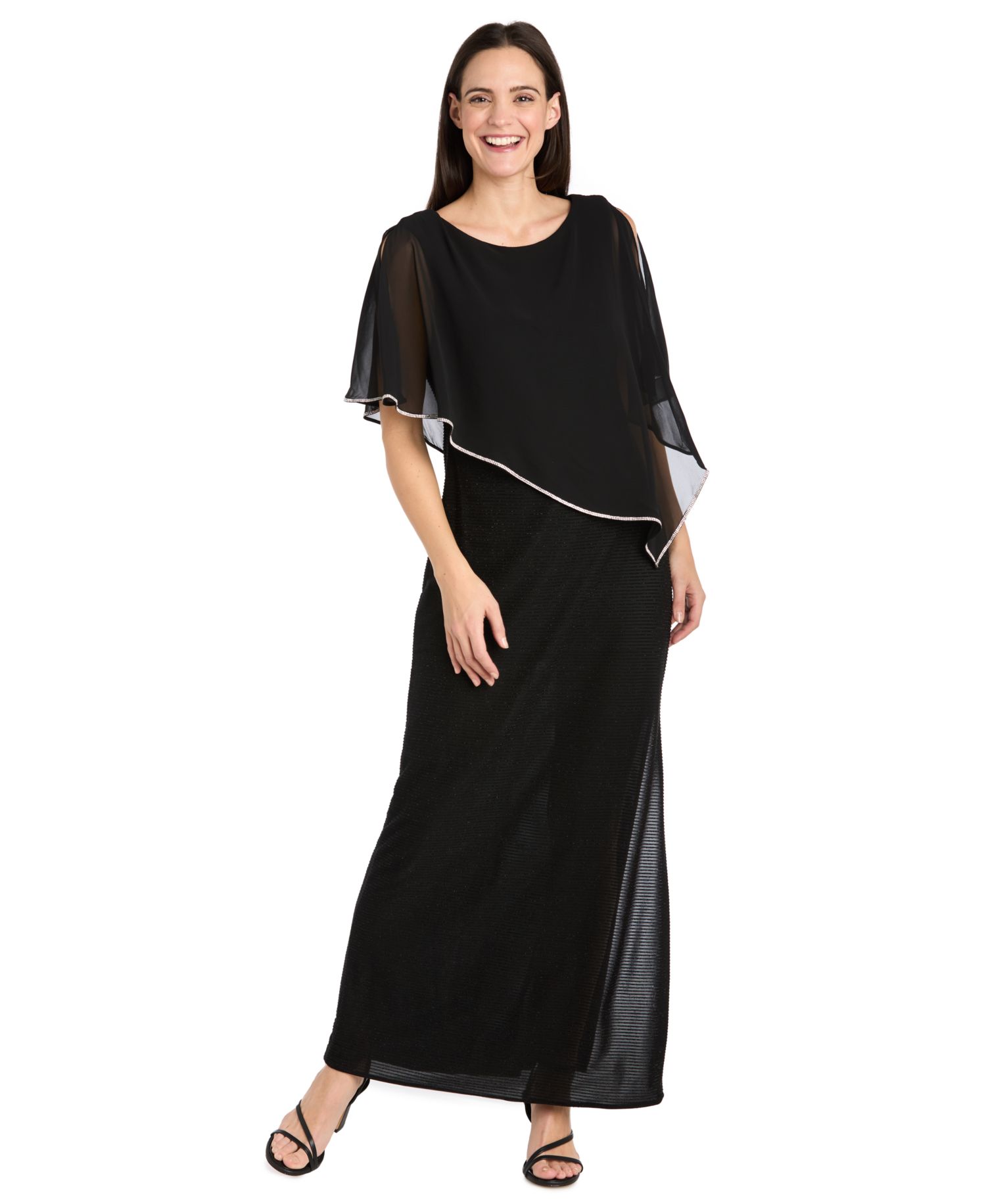 Petite Scoop Neck Rhinestone Poncho Gown