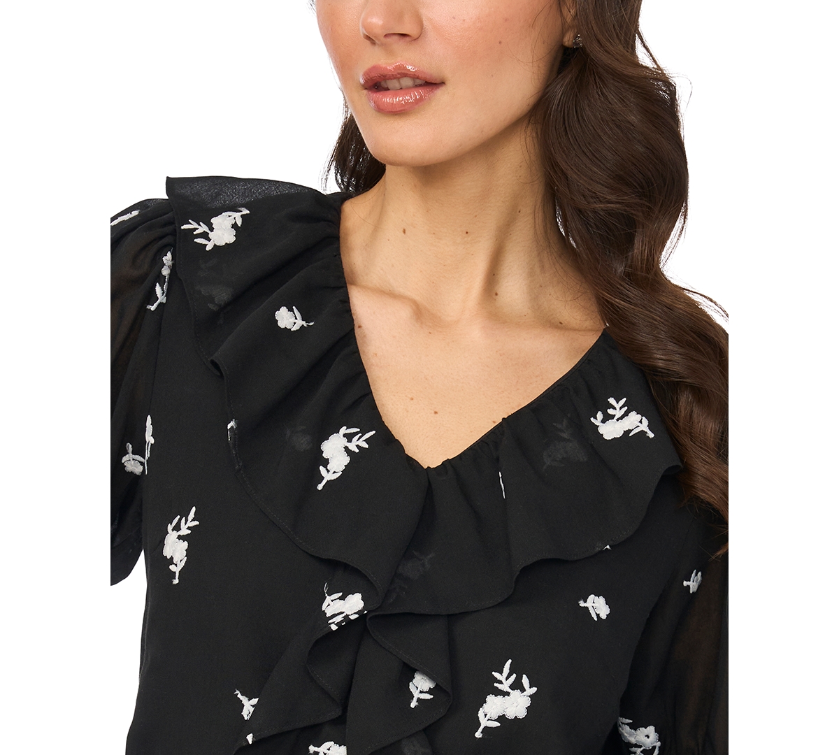 CeCe Women's Embroidered Ruffled Short-Sleeve Top