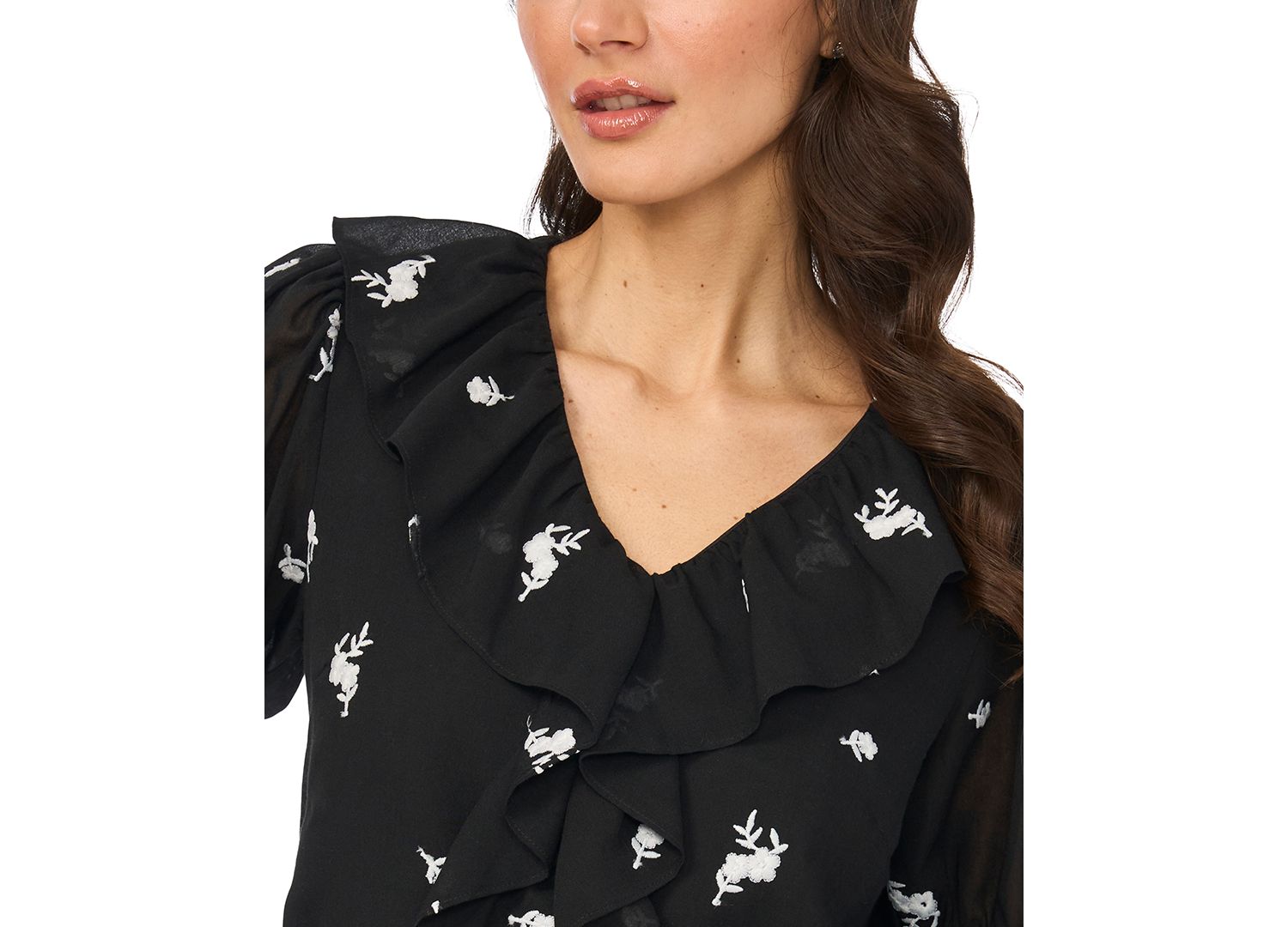 Women's Embroidered Ruffled Short-Sleeve Top