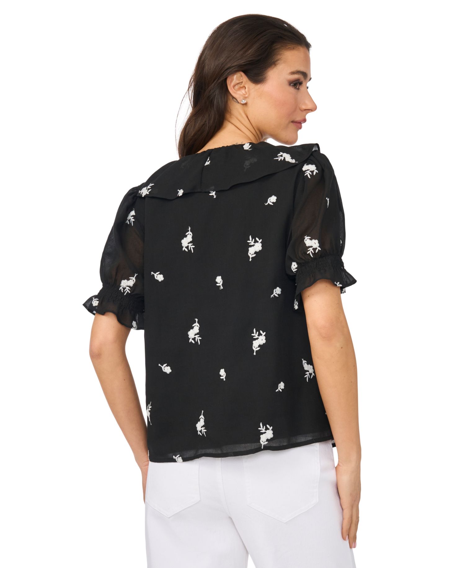 Women's Embroidered Ruffled Short-Sleeve Top