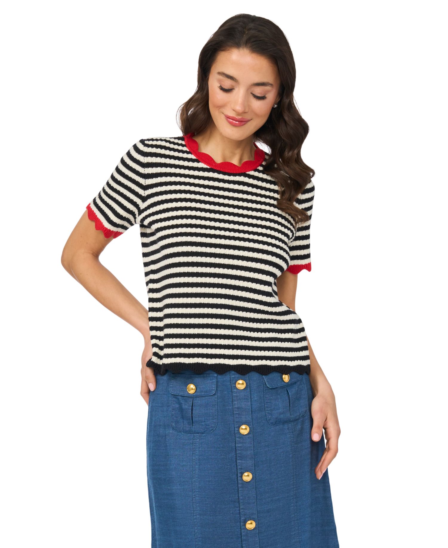 Women's Striped Pointelle Sweater