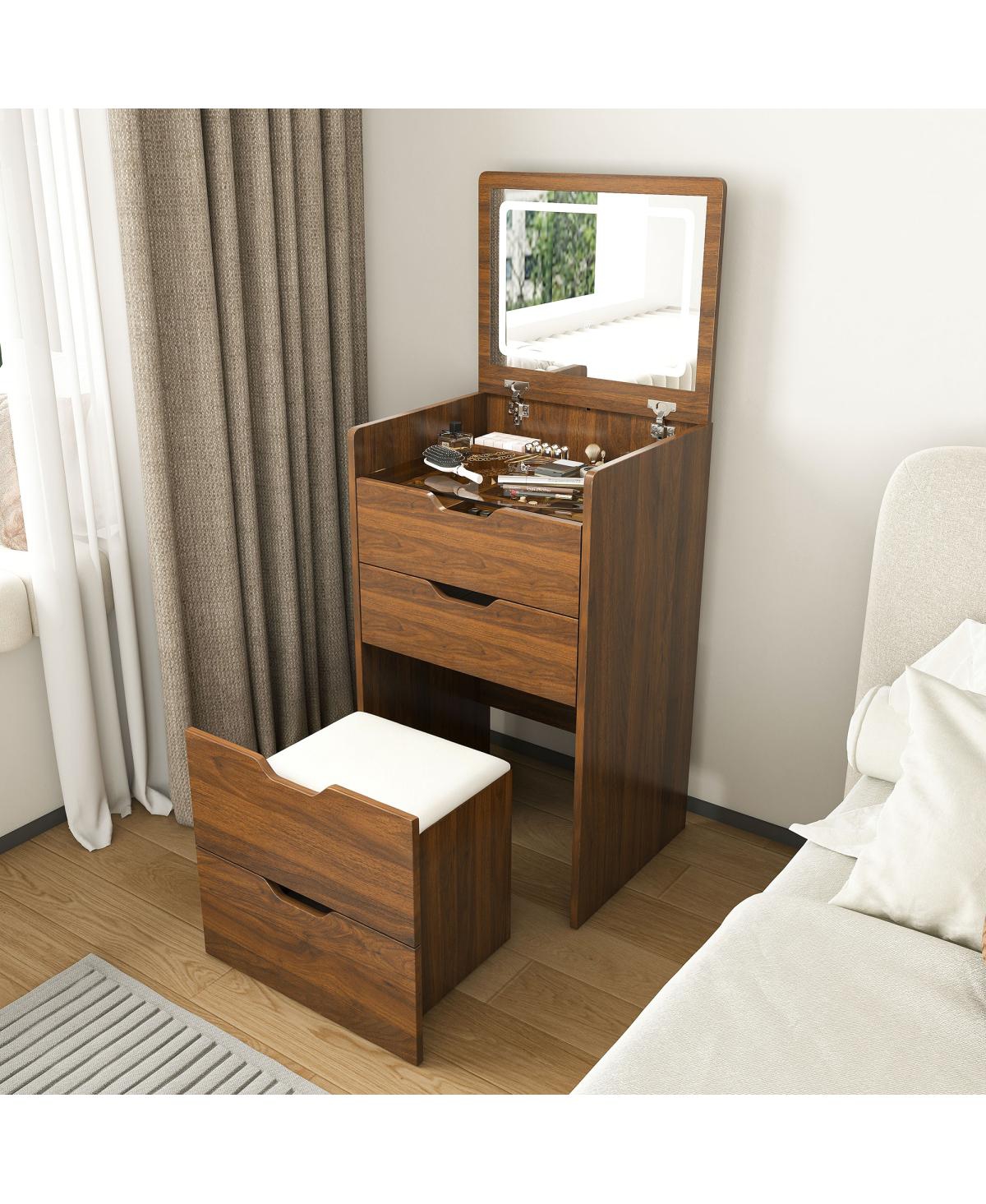 Streamdale Furniture 3-in-1 Vanity Desk with Lighted Mirror and Stool