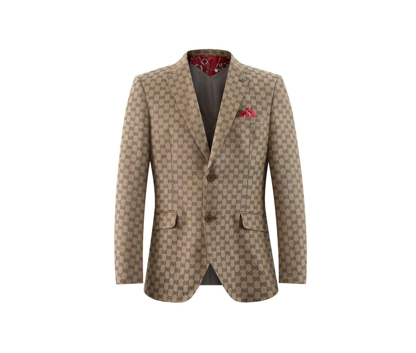 Мужской пиджак Elie Balleh Slim Fit Logo Brocade Formal Blazer, цвет: Коричневый — фото 3