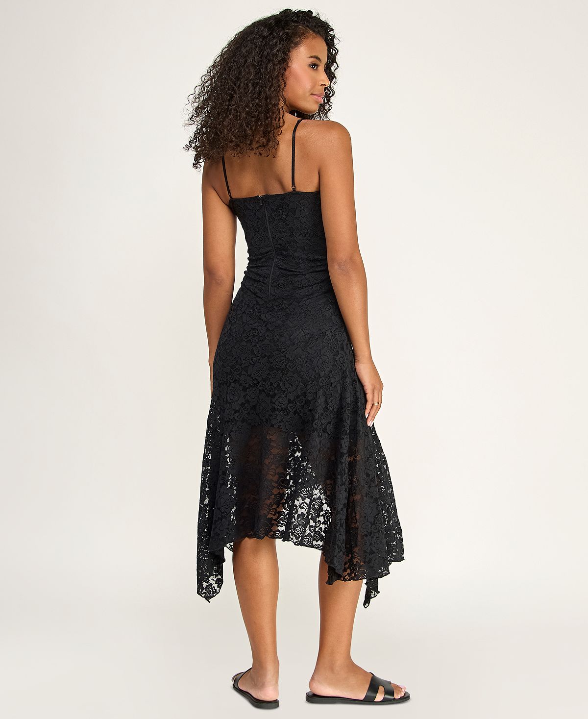 KATIA RAE Juniors' Handkerchief Hem V-Neck Lace Midi Dress view 3 — MAYCSS fashion products