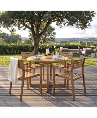 5-Piece Acacia Wood Outdoor Dining Set, 47.2" Round Patio Table with 4 Chairs