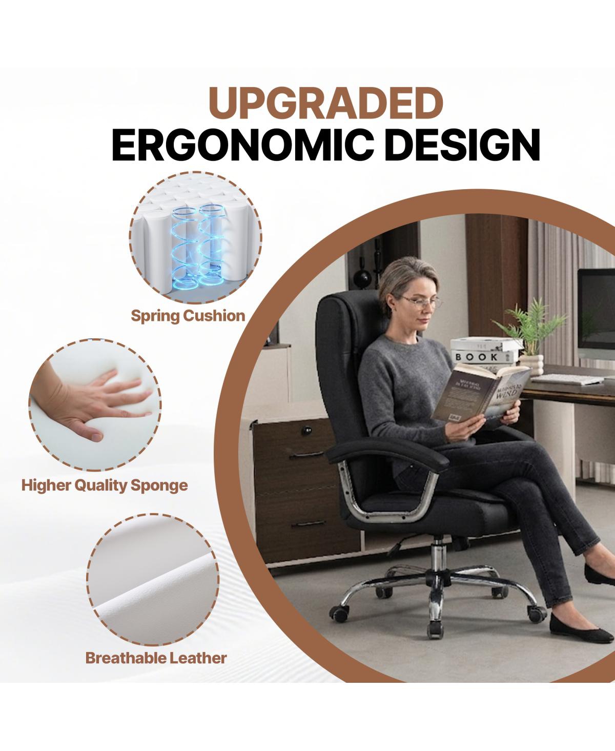 Streamdale Furniture High Back Ergonomic Pu Leather 350lbs Capacity Executive Office Chair