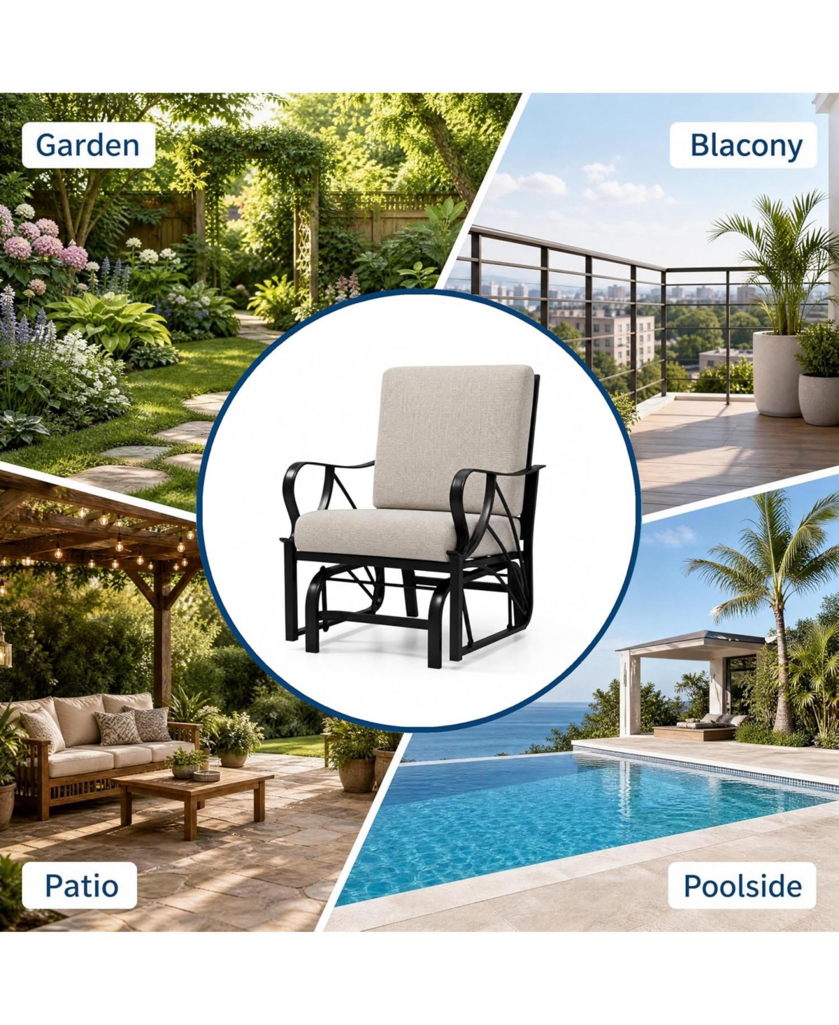 gaomon Set of 2 Outdoor Glider Rocking Chair, Glider Swing Chair for Garden, Yard, Lawn, Patio Rocker