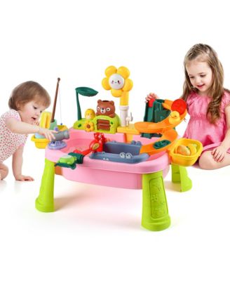 4-in-1 Sand Water Table Kitchen Sink Pump Play Food Fishing Set