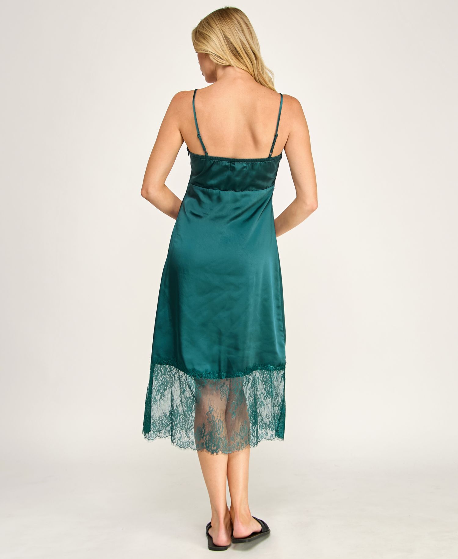 Juniors' Sleeveless Lace and Satin Slip Midi Dress
