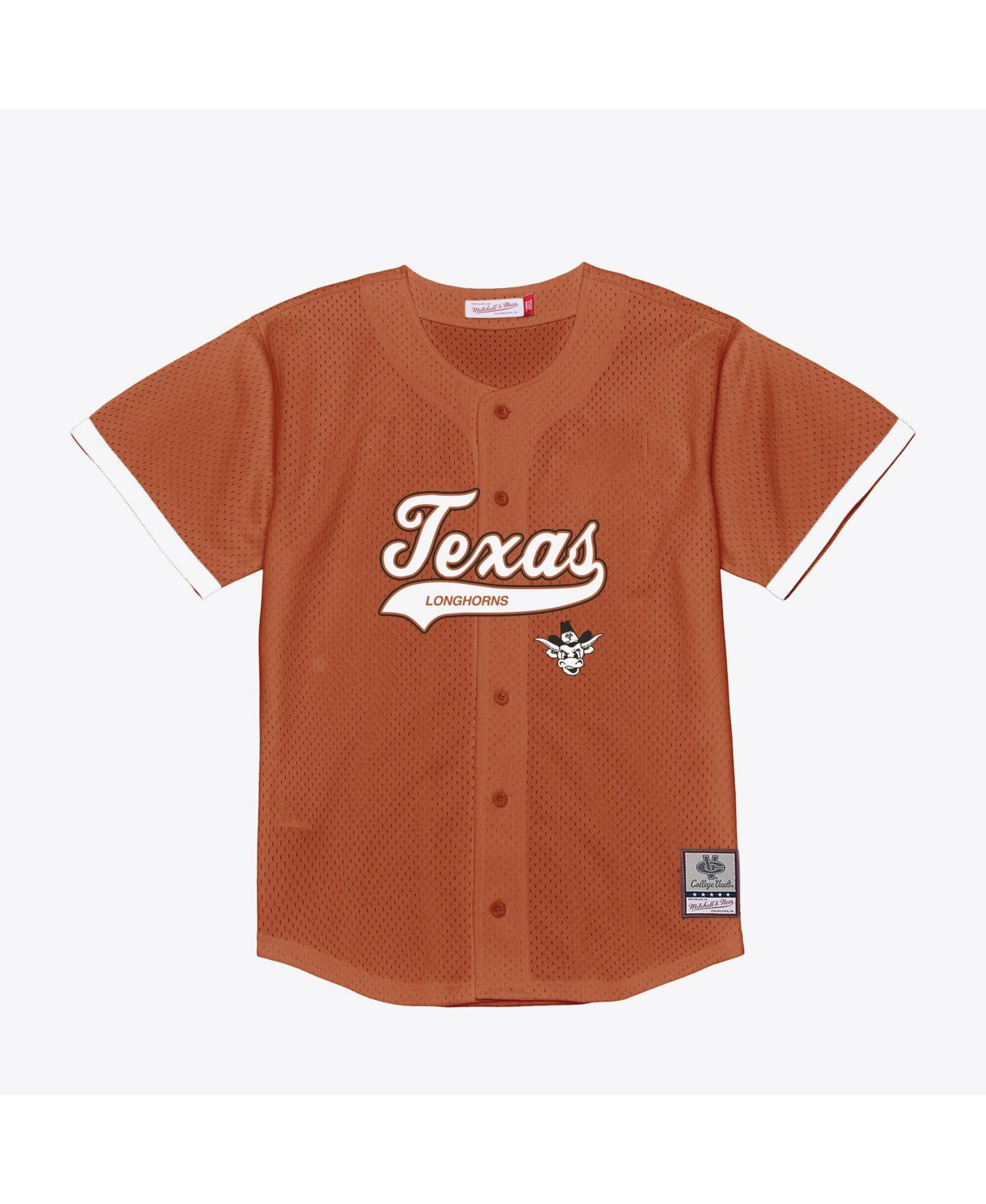 Men's Mitchell Ness Texas Orange Texas Longhorns Mesh Button-Up Batting Practice Baseball Jersey