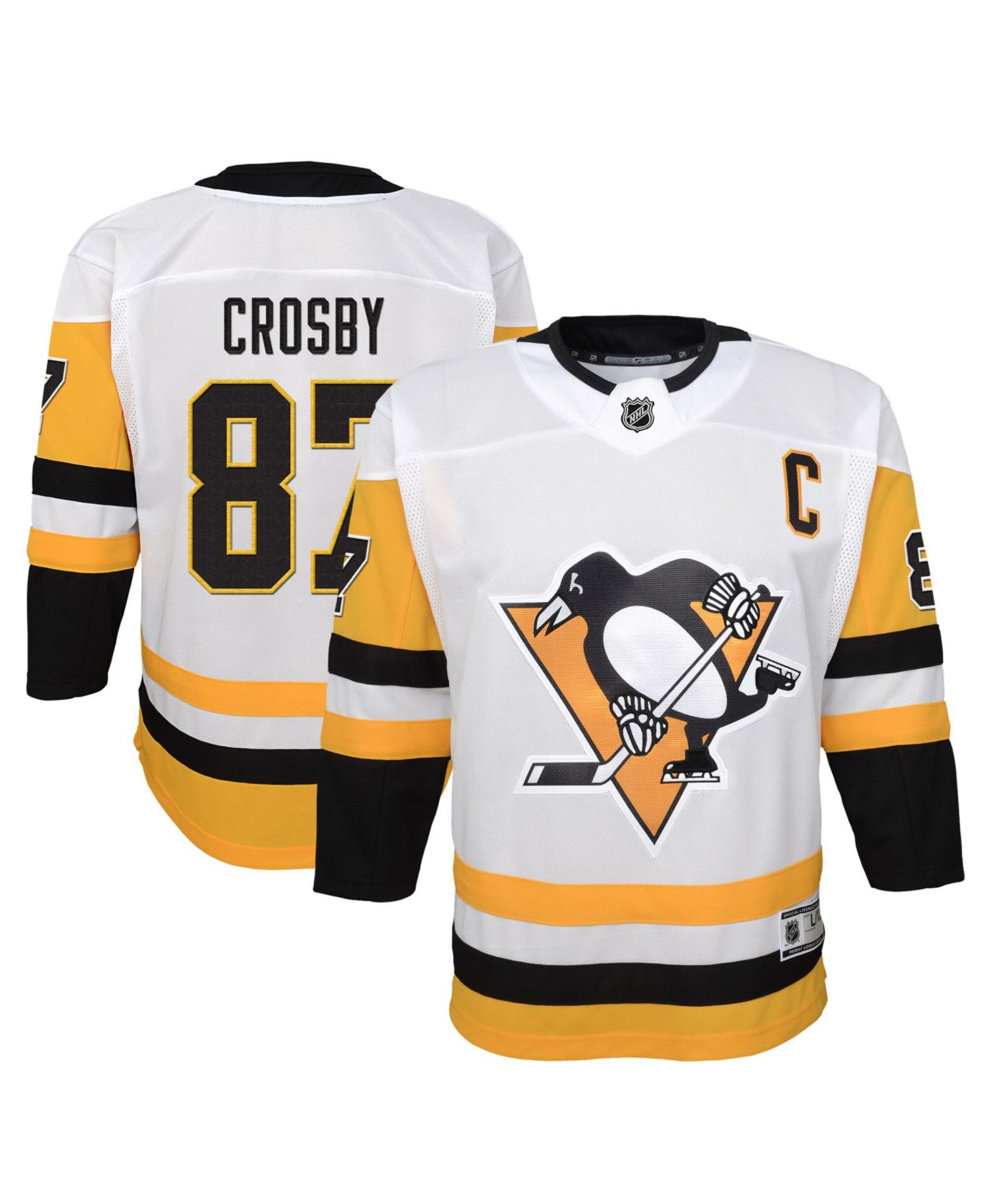 Big Boys and Girls Sidney Crosby White Pittsburgh Penguins Away Captain's Patch Jersey
