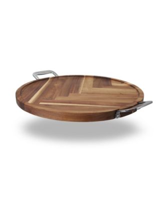 Acacia Round Herringbone Board with Stainless Steel Handles