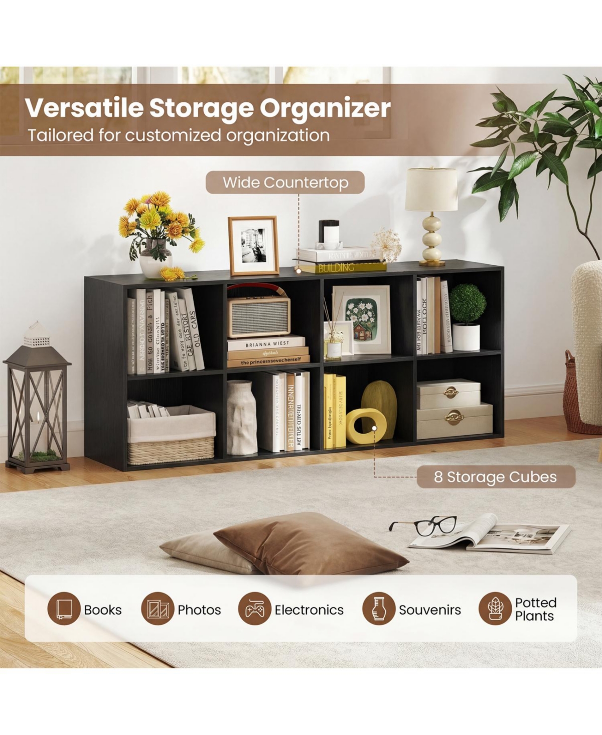 Slickblue Modern 8 Cube Storage Organizer Bookshelf for Home Office