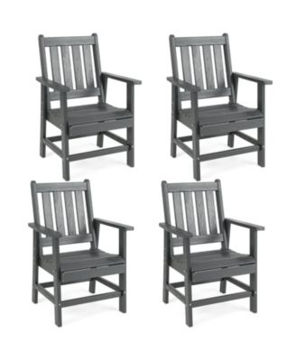 Set of 4 Patio Dining Chairs with Wide Armrests and HDPE Slatted Backrest
