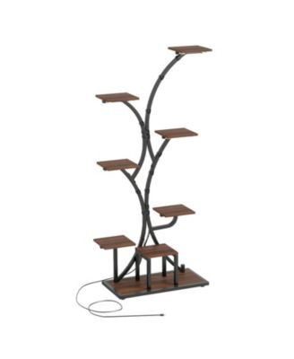 Set of 2 Indoor 8-Tier Corner Plant Stand with 4-Head Grow Lights Tall Metal Shelf