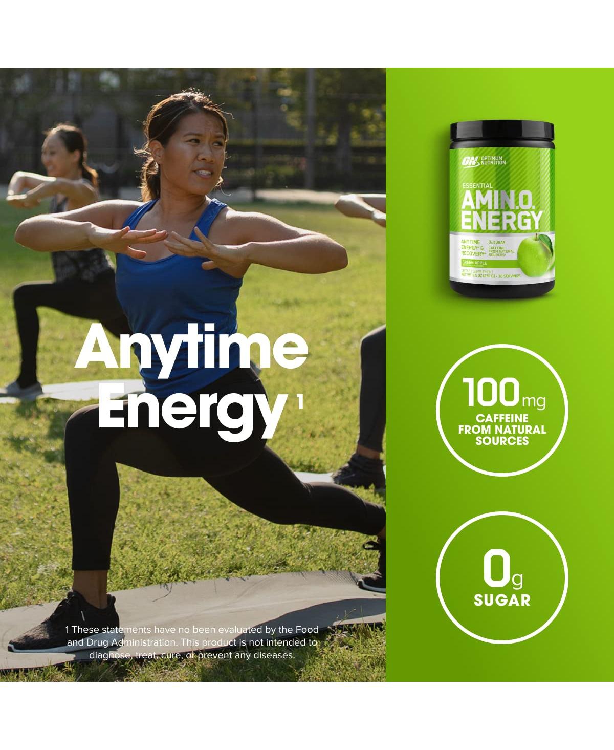 Optimum Nutrition Amino Energy, Pre Workout with Tea, Bcaa, Amino Acids, Keto Friendly, Coffee Extract, Apple, 30 Servings