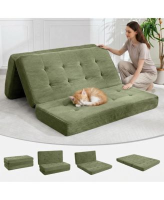 6" Tri-Fold Mattress 75" x 54.3", Corduroy Sofa Bed & Guest Floor Mattress, Portable Foam Bed for Camping, Bedroom & Living Room