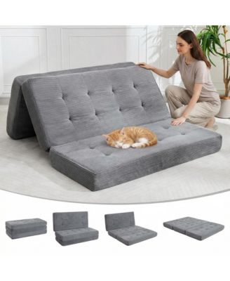 6" Tri-Fold Mattress 75" x 54.3", Corduroy Sofa Bed & Guest Floor Mattress, Portable Foam Bed for Camping, Bedroom & Living Room