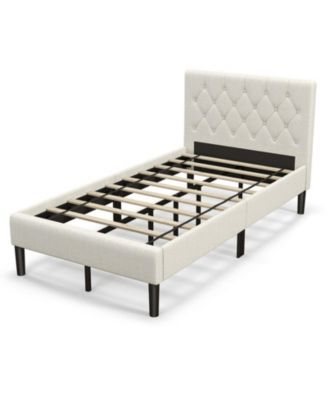 Twin Upholstered Platform Bed Frame with Button Tufted Headboard