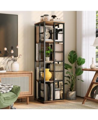 4-Tier 360 Degree Rotating Bookshelf, Slim Metal Frame Multi-Purpose Storage Display Rack for Home Decor