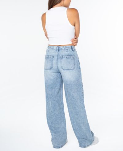 Celebrity Pink Juniors' Mid-Rise V-Waist Wide-Leg Baggy Jeans