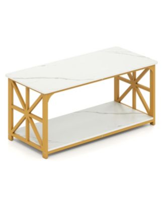 2-Tier Coffee Table with Storage Shelf, Modern Center Table for Living Room