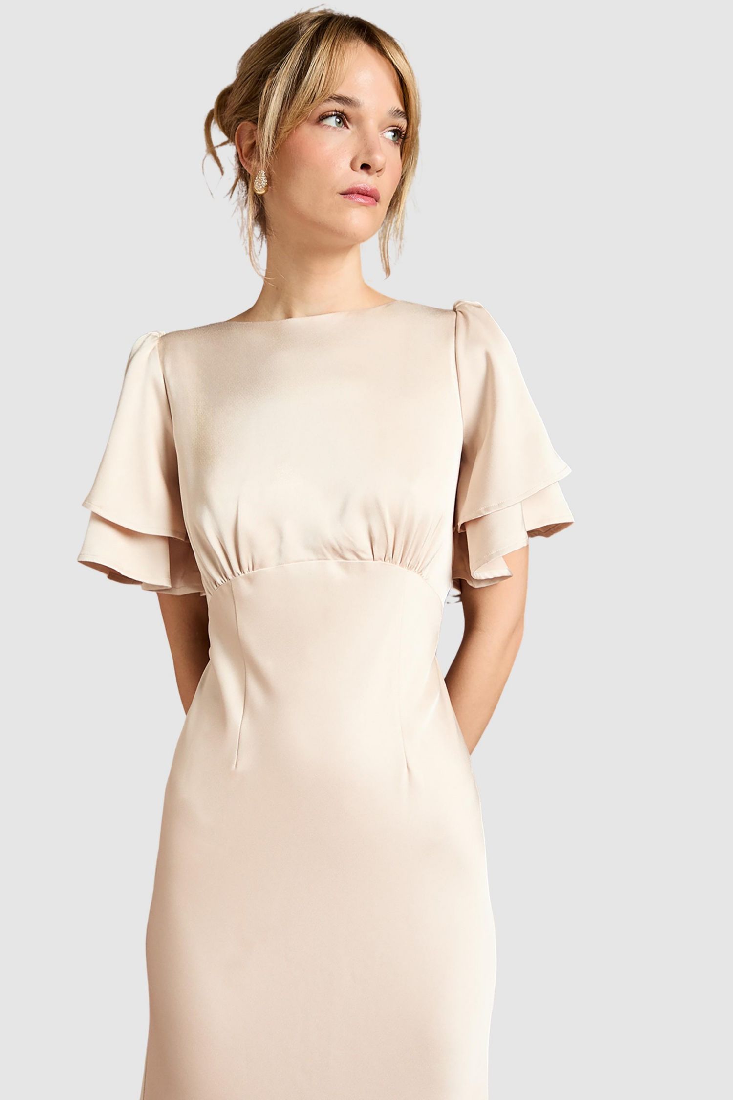Women's High Neck Crepe Maxi Dress
