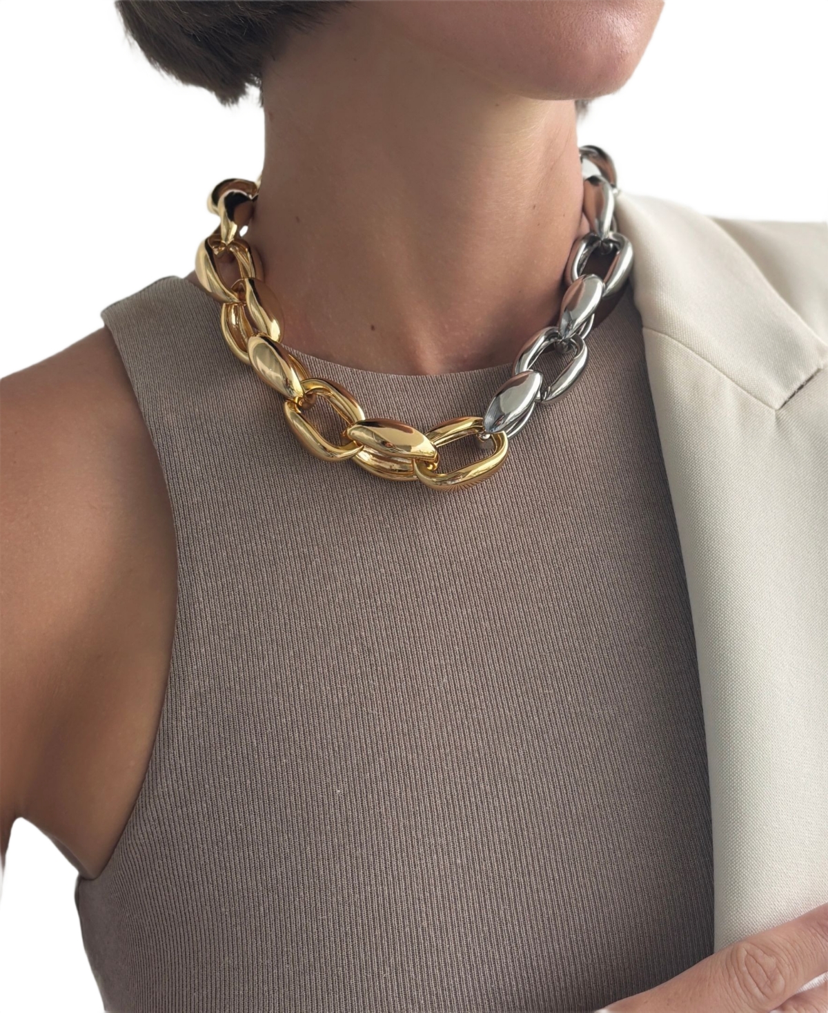 St. Moran Mixed Metal Chunky Adjustable Collar to Necklace Genevieve Layering Necklace