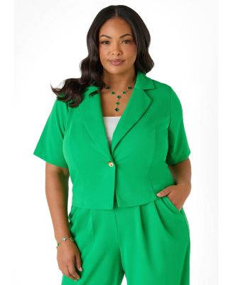 Women's Plus Size Cropped Crepe Blazer
