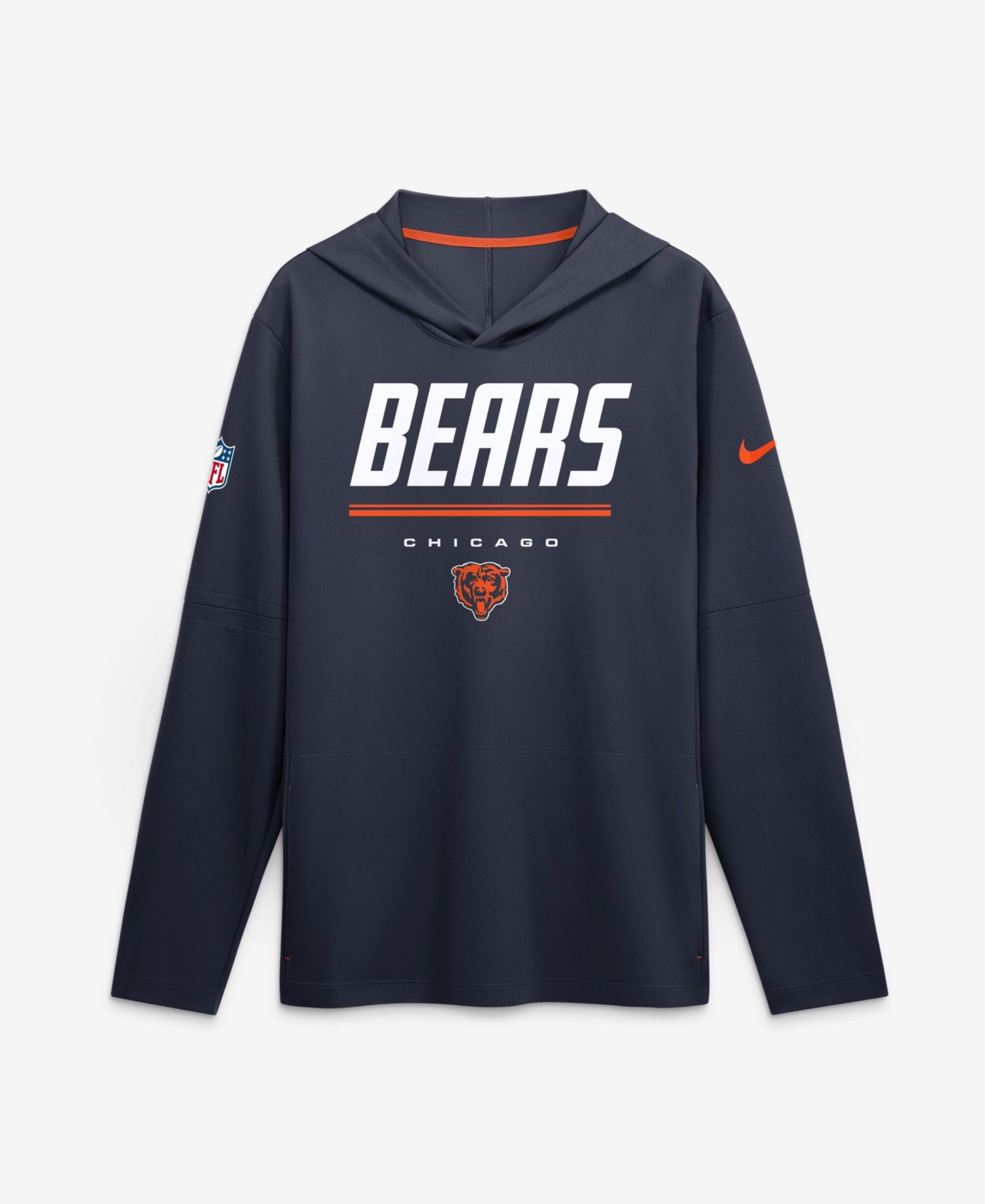 Men's Navy Chicago Bears Sideline Lightweight Long Sleeve Dri-FIT Hoodie