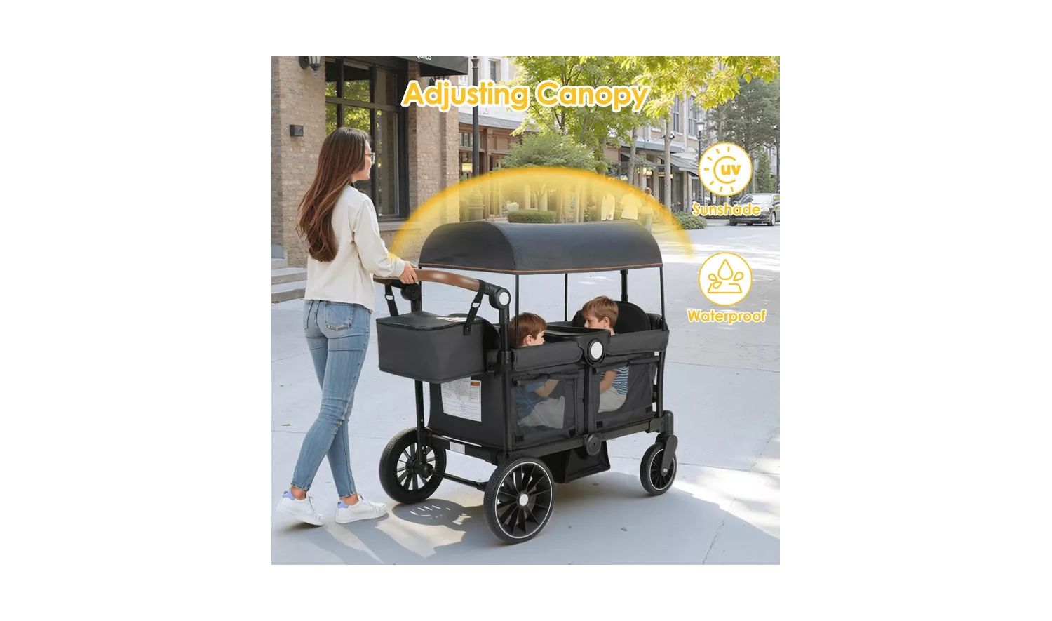 Baby All-Terrain Wagon Stroller for Two with Canopy, Snack Tray, Storage and Shock-Absorbing Wheels