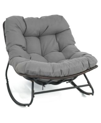 Outdoor Papasan Rocking Chair with Extra-Thick 6.5 In Cushion