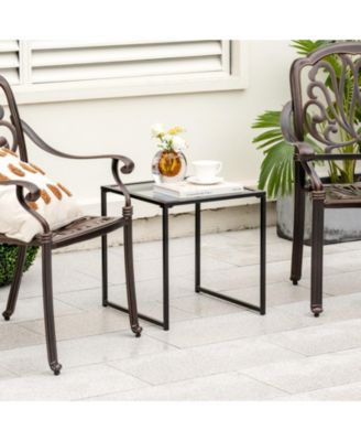 Tempered Glass Side Table with Metal Frame for Indoor and Outdoor Use