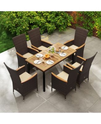 7-Piece Outdoor Wicker Dining Set with Acacia Wood Table