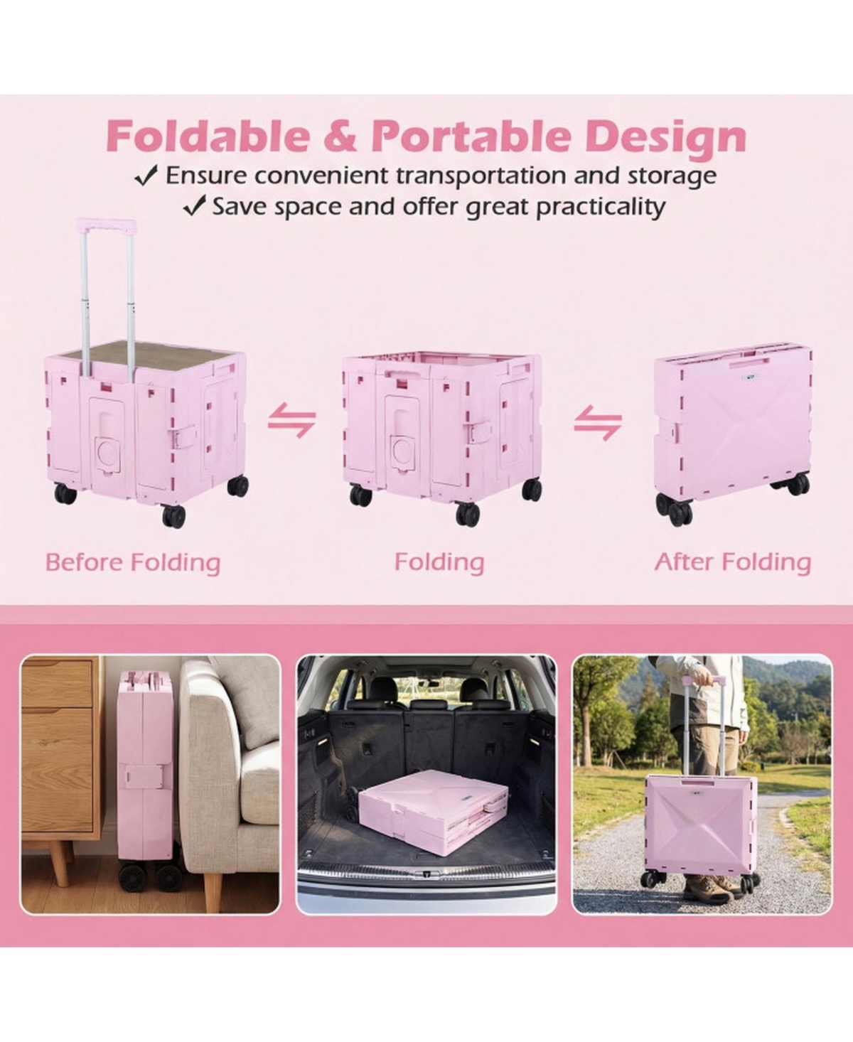 Gouun Collapsible Utility Wagon Cart with 3-Level Adjustable Handle