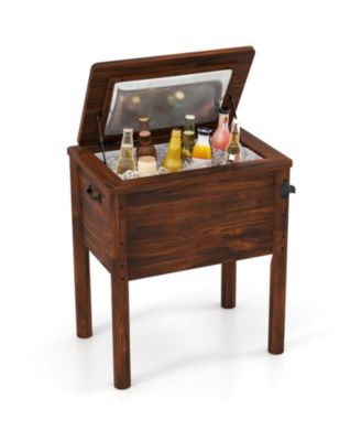 54-Quart Insulated Wooden Patio Cooler with Bottle Opener