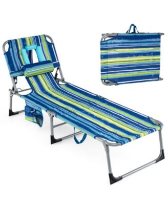Set of 2 Portable Tanning Chairs with 4-Position Back and Face Hole